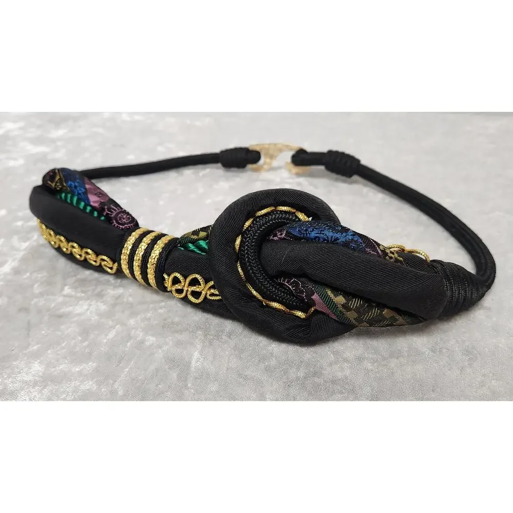 Vintage Rhea Women Black & Multicolor Woven Braided Cord Waist Belt-Size XS
